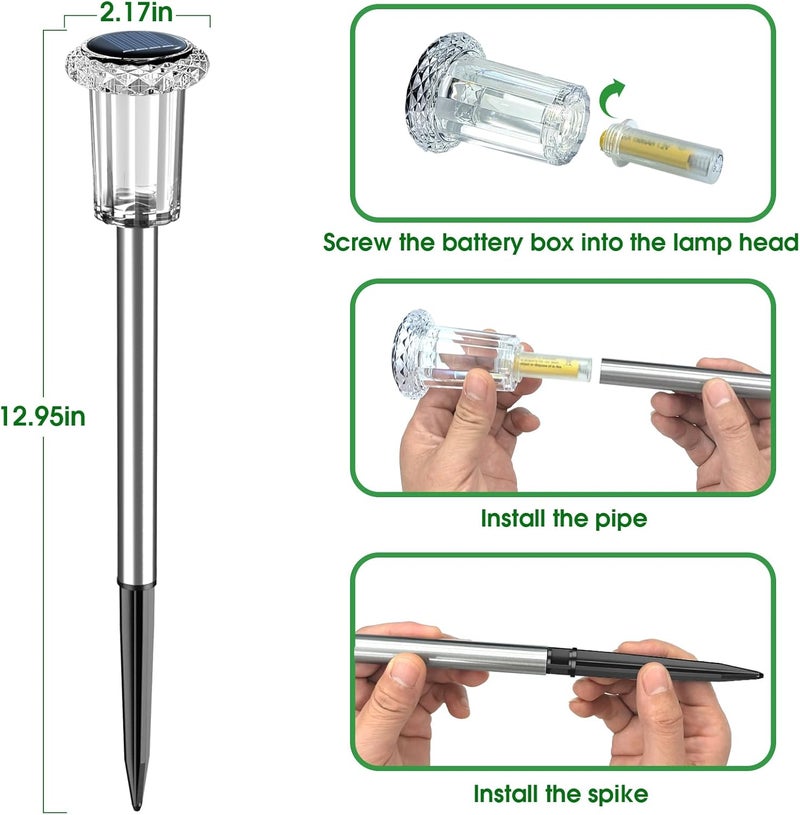 Eyrosa Solar Outdoor Lights, 10 Pack Solar Pathway Lights Outdoor Waterproof, Stainless Steel Stake Lights for Garden Yard Path Walkway Driveway Patio Lawn Decor,Color Changing - Image 3
